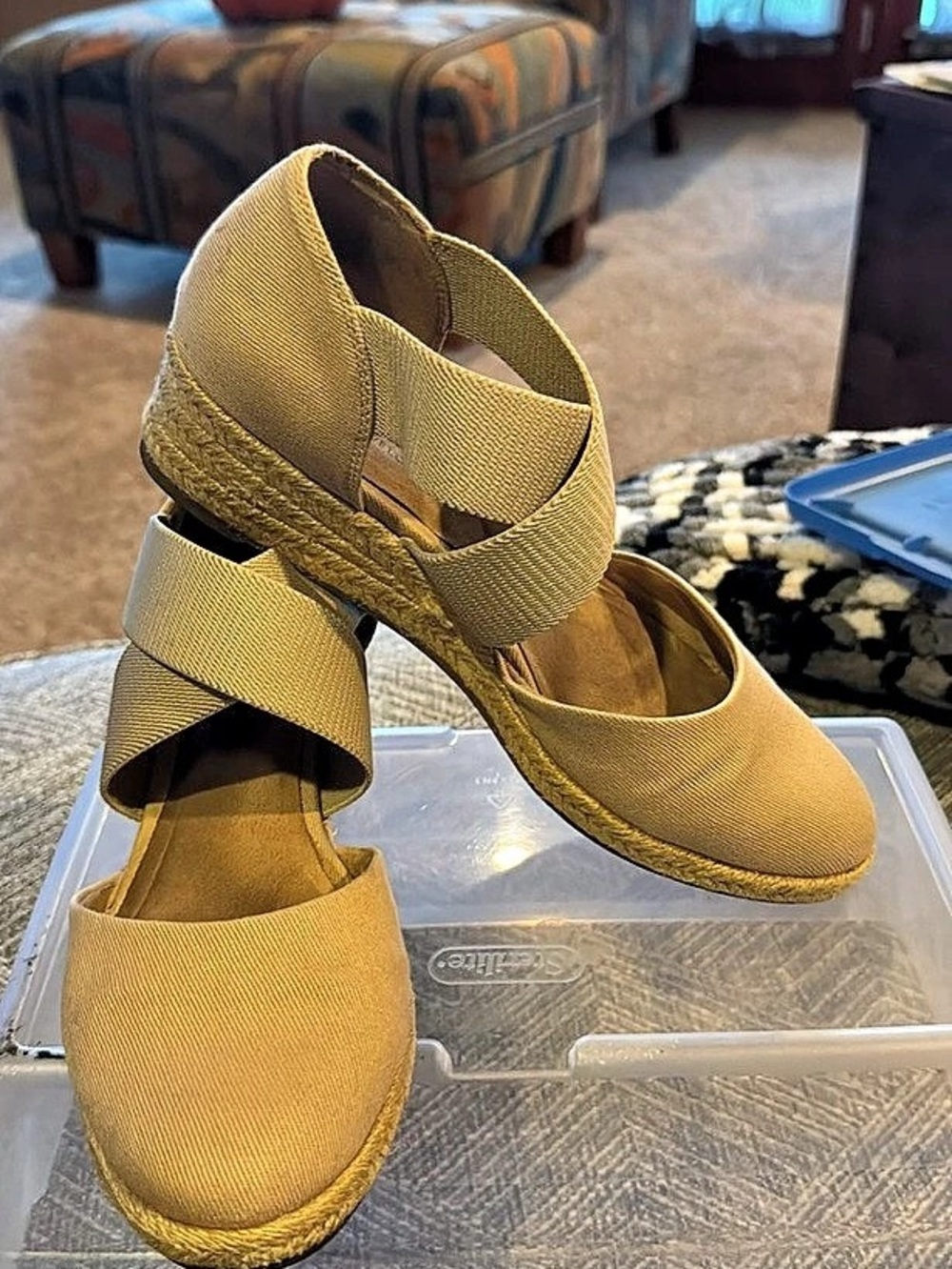 LifeStride Kimmie Wedge Espadrille tan/beige. Strappy Heels